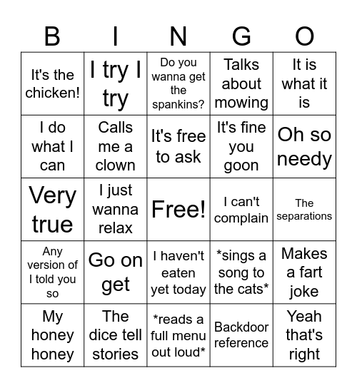 Jake's Quotes Bingo Card