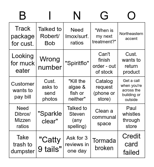 Lake Restoration BINGO Card