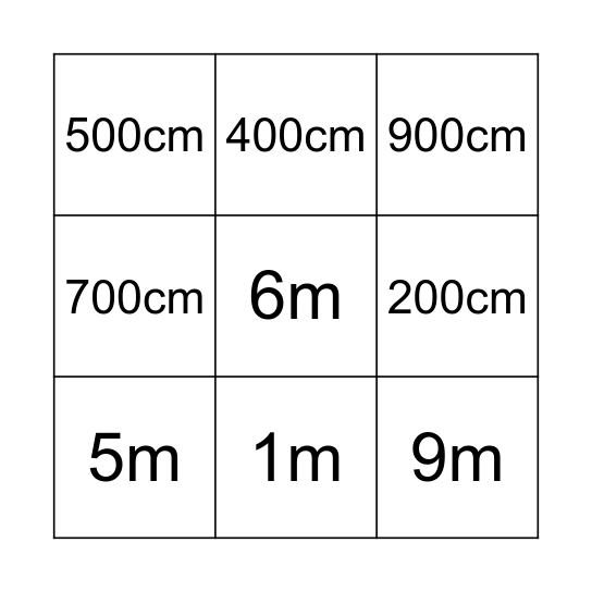 Measures bingo M and CM Bingo Card