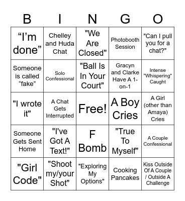 Wicked Love Island July 1st Bingo Card