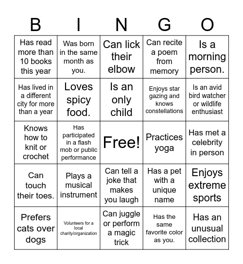 Find somebody who... Bingo Card