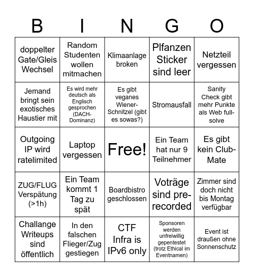 ECSC Bootcamp Bingo Card