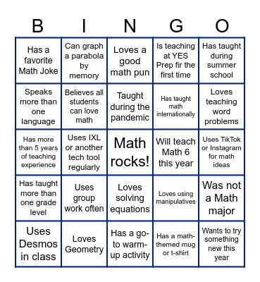 Everyone's a MATH Person Bingo Card