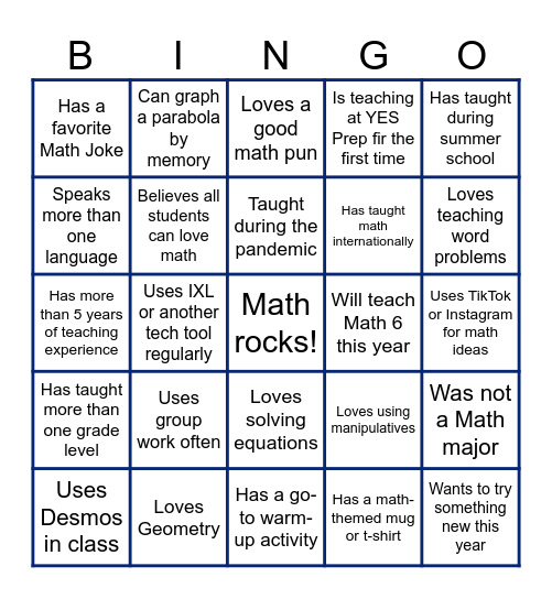 Everyone's a MATH Person Bingo Card