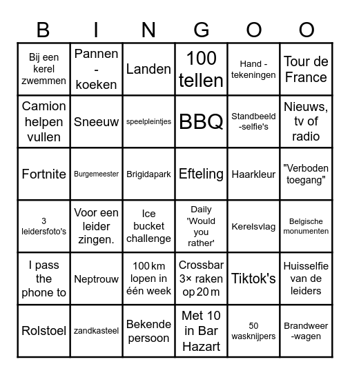 some random bingo voor chirokamp Bingo Card