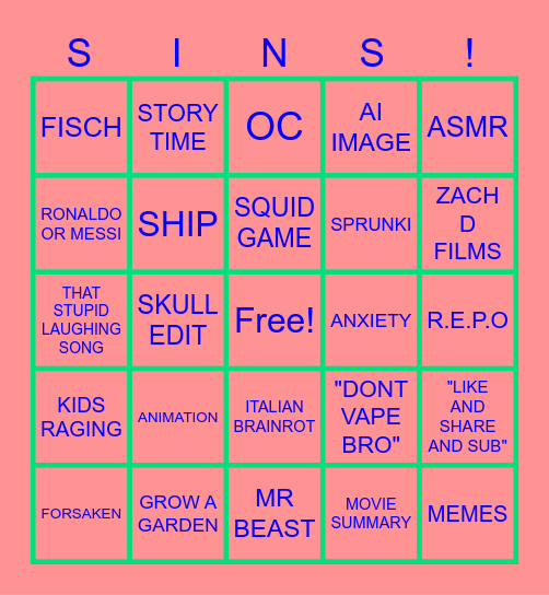 TRASH Bingo Card