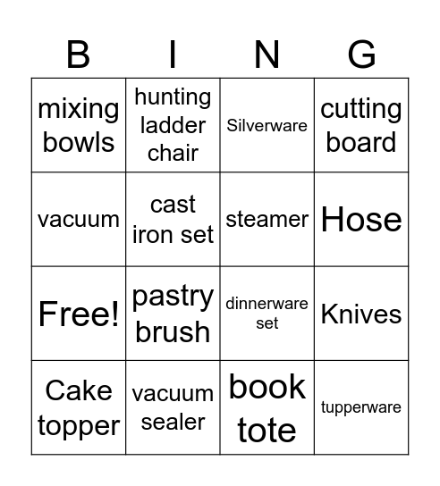 Bridal Bingo Card