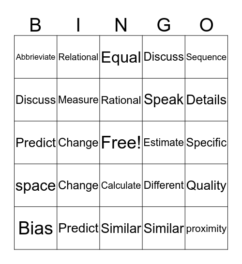 Vocabulary Bingo Card