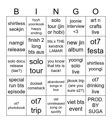 bangtan serotoyeondan if i must Bingo Card