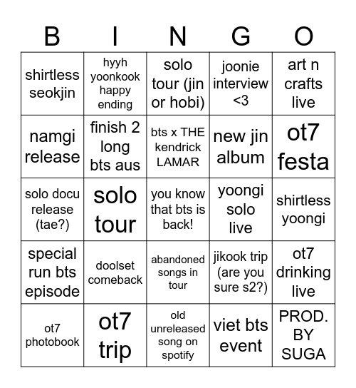bangtan serotoyeondan if i must Bingo Card