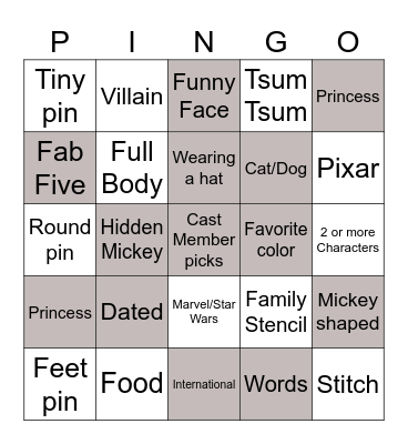 P I N G O Bingo Card