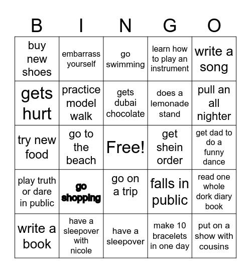 BELLAS SUMMER BINGO Card