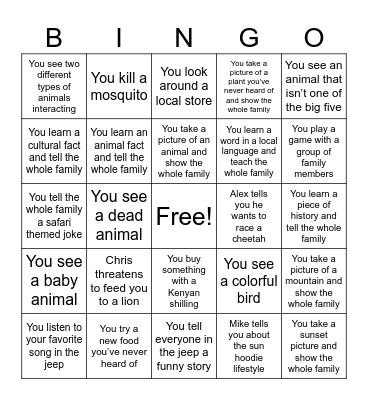 Kot/Borg Safari Bingo Card