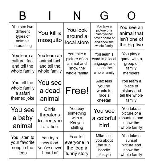 Kot/Borg Safari Bingo Card