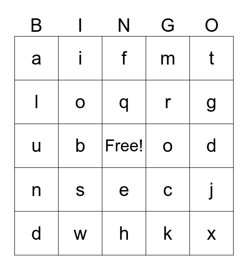 Alphabet Bingo Card