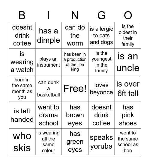Find Someone Who Bingo Card