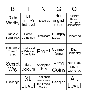 Geometry Dash Recent Tab Bingo Card