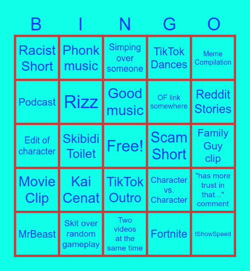 YouTube Shorts Bingo Card