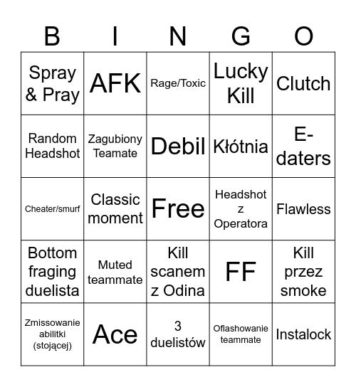 Valorantowe bingo Card