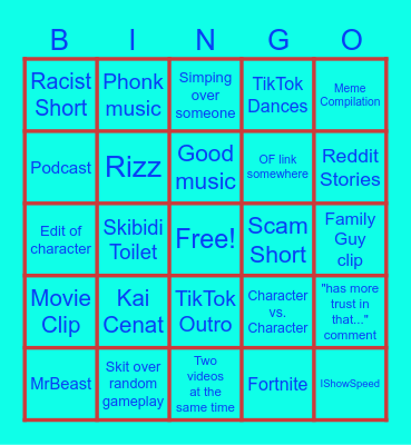 YouTube Shorts Bingo Card
