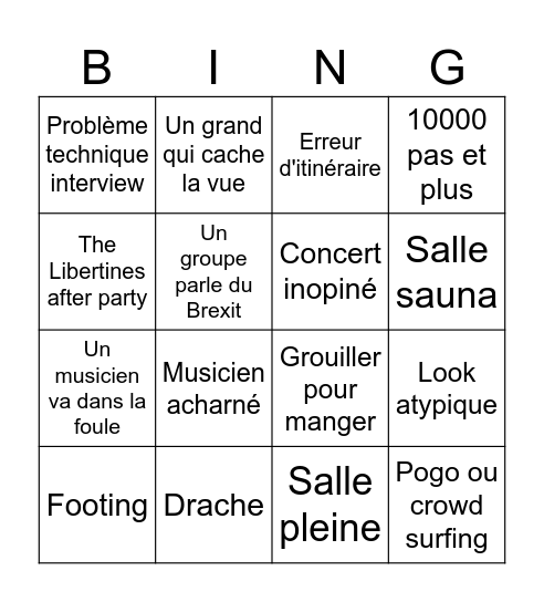Supersonic's Block Party Festival Bingo Card