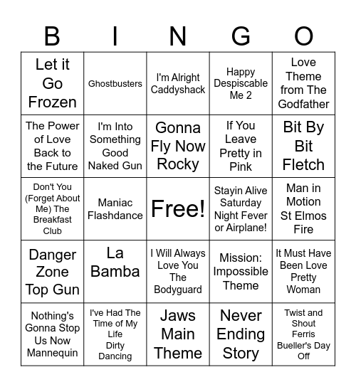 Music Soundtracks Bingo Card