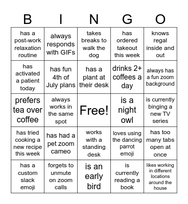 Activations Bingo Card