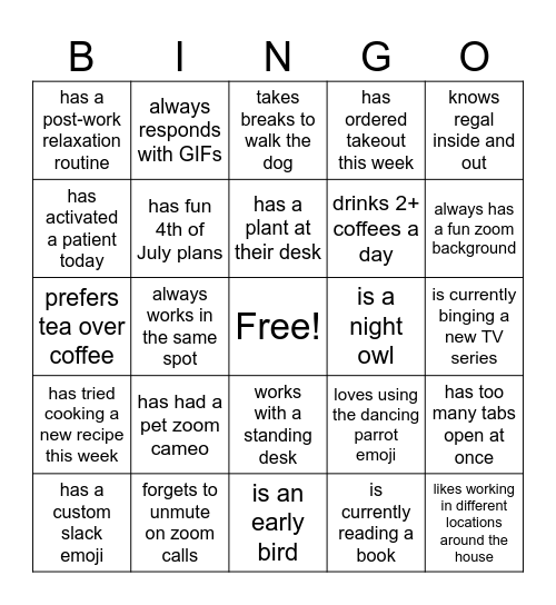 Activations Bingo Card