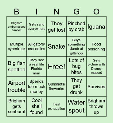 Florida vacation Bingo Card