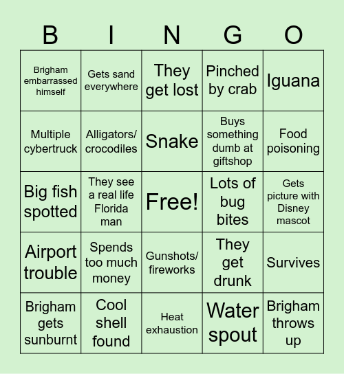 Florida vacation Bingo Card