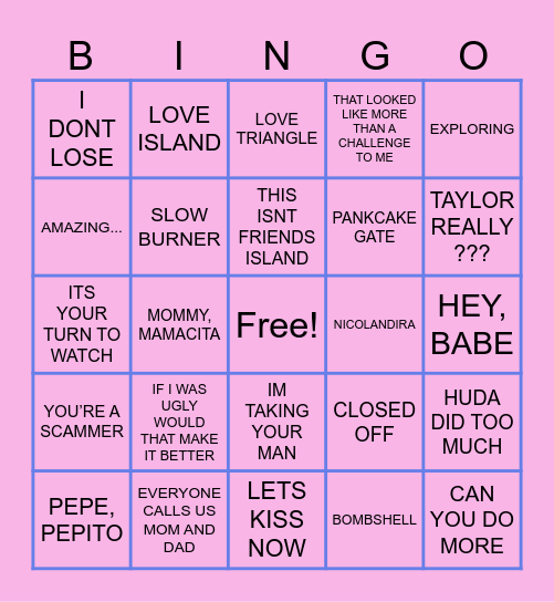 LOVE ISLAND Bingo Card