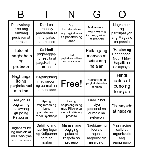 HISTORY Bingo Card
