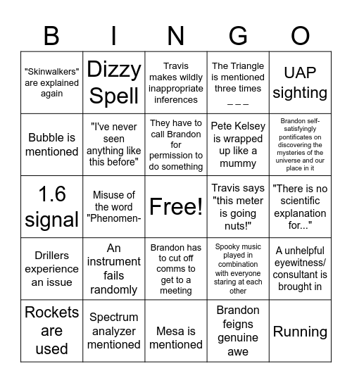 Skinwalker Ranch Bingo Card