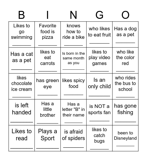 Find a Friend Who... Bingo Card