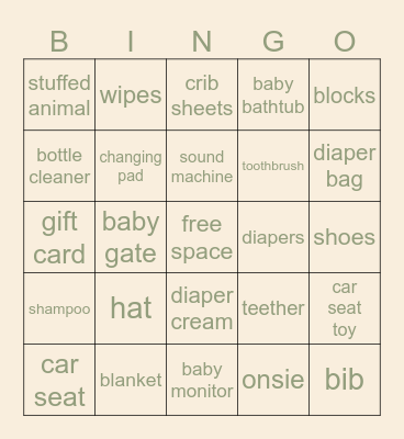 Baby Shower Bingo Card