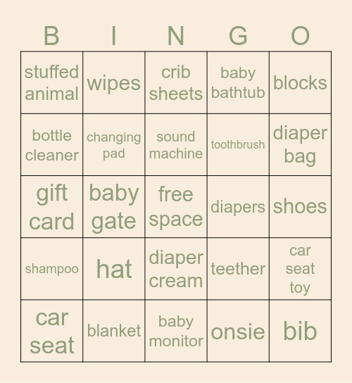Baby Shower Bingo Card