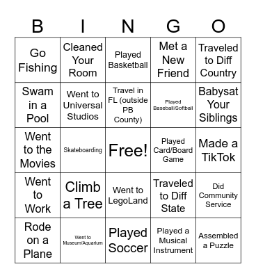 What I Did This Summer Bingo Card
