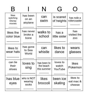 find a friend who... Bingo Card