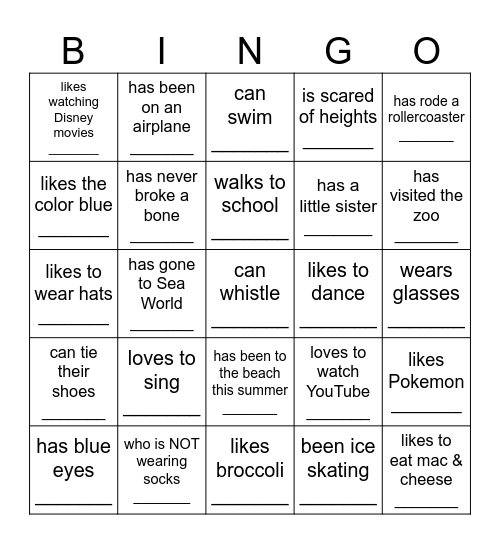 find a friend who... Bingo Card