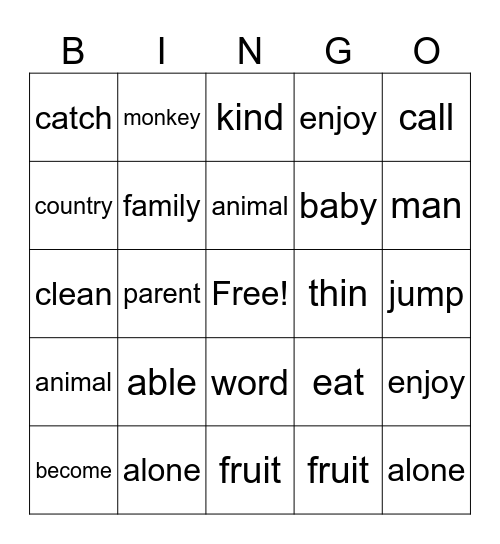 Untitled Bingo Card