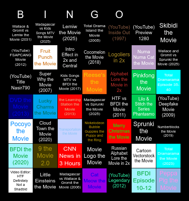 Genres Movies Anywhere Bingo Card