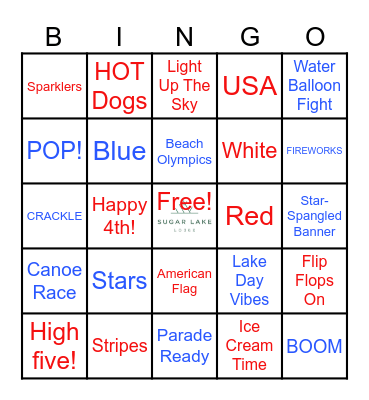 Sugar Lake Lodge 4th of July BINGO Card