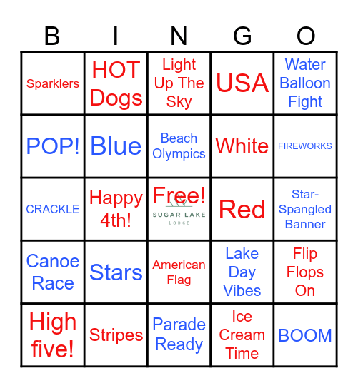 Sugar Lake Lodge 4th of July BINGO Card
