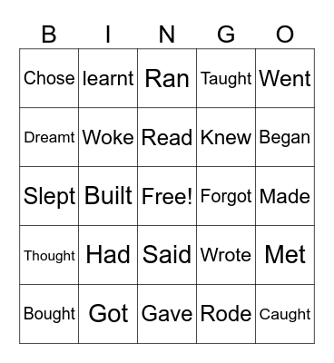 PAST IRREGULAR VERBS Bingo Card