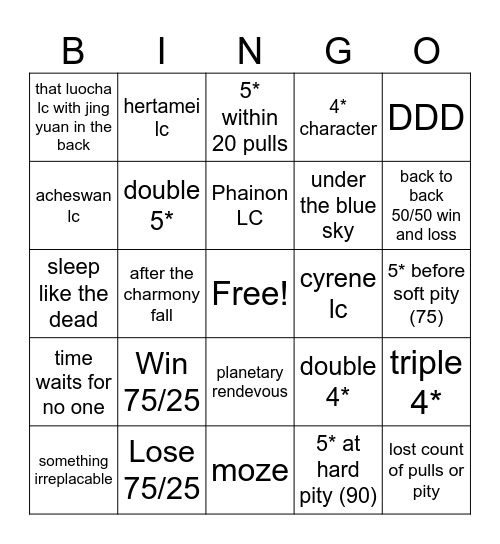 Phianon LC WIsh Bingo Card