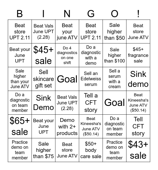 JULY Bingo Card