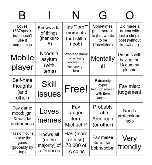 IA bingo !!! (Nicho ver) Bingo Card