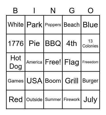 Fourth of July!! Bingo Card
