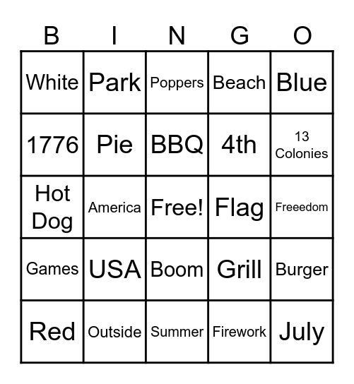 Fourth of July!! Bingo Card