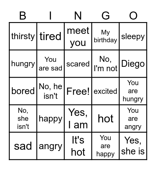 Boost Up 2 Unit 1 - Feelings Bingo Card